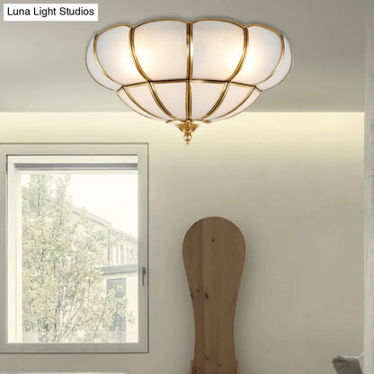 DecorBites™ DecorBites™ Colonialism Scallop Ceiling Light - 11"/18" W - 3 Bulbs - Satin Opal Glass - Brass Finish