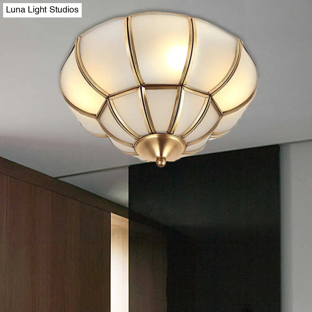 DecorBites™ DecorBites™ Colonialism Scallop Ceiling Light - 11"/18" W - 3 Bulbs - Satin Opal Glass - Brass Finish