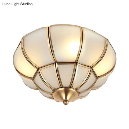 DecorBites™ DecorBites™ Colonialism Scallop Ceiling Light - 11"/18" W - 3 Bulbs - Satin Opal Glass - Brass Finish