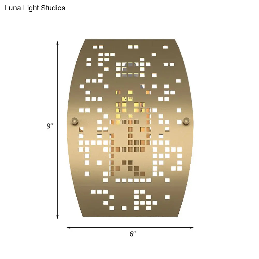 Colonialist Gold Metal Wall Sconce with Curved Panel and Cutout Design - Living Room Lighting