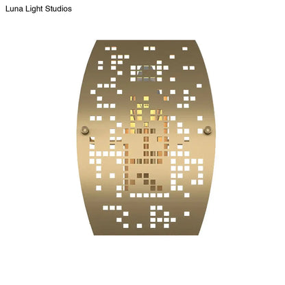 Colonialist Gold Metal Wall Sconce with Curved Panel and Cutout Design - Living Room Lighting