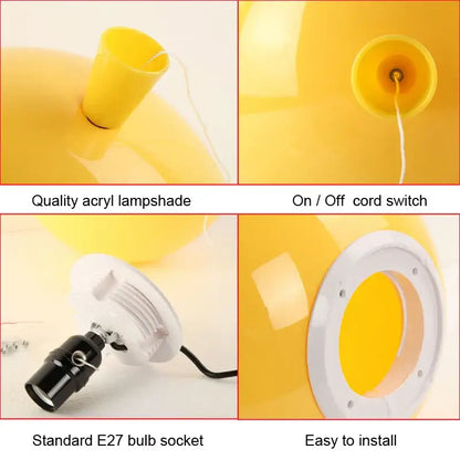 Bright yellow acrylic lampshade with standard e27 socket and on off switch for decorbites colorful balloon ceiling light
