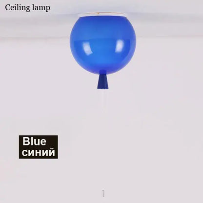 A vibrant blue decorbites colorful balloon ceiling light with a glossy finish and small black base for bedroom and dining room