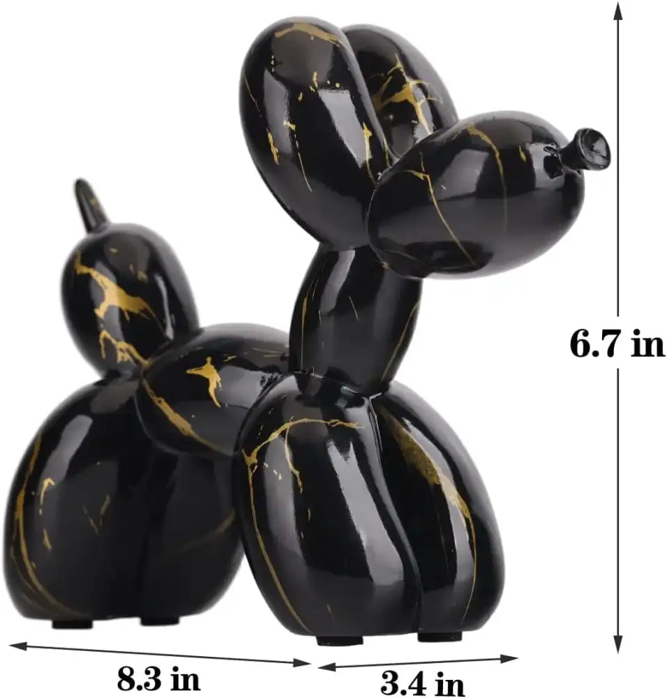 Black balloon dog statue with gold marble veining and glossy finish for colorful balloon dog decorbites living room decor