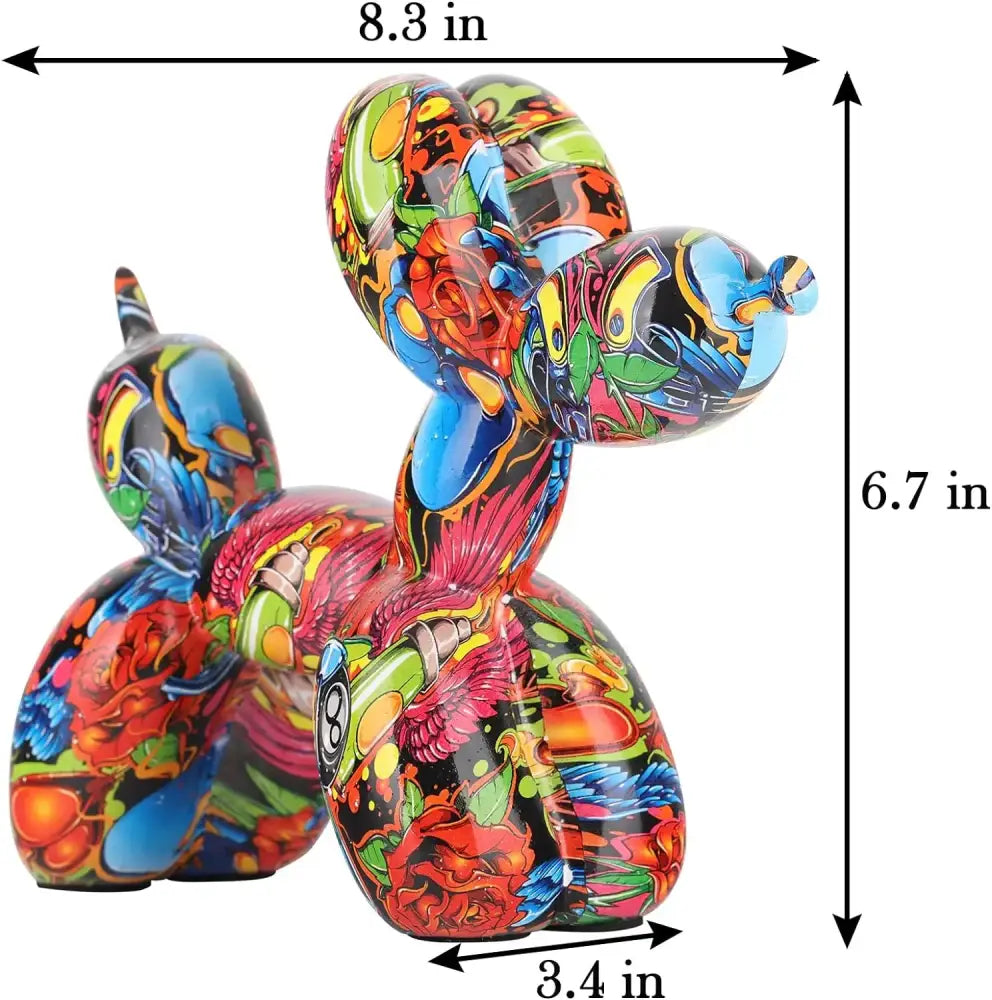 Colorful balloon dog statue with vibrant graffiti style and glossy finish ideal for living room decorbites decor
