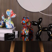 Glossy colorful balloon dog statue with bold multicolored patterns and sleek black finish for living room decorbites decor