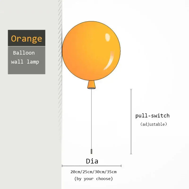 Orange balloon-shaped wall lamp with pull-switch and adjustable diameter from decorbites colorful balloon led wall lamps set
