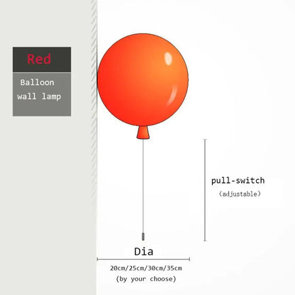 Red balloon-shaped wall lamp with pull-switch and adjustable diameter for kids bedroom decorbites colorful balloon led set