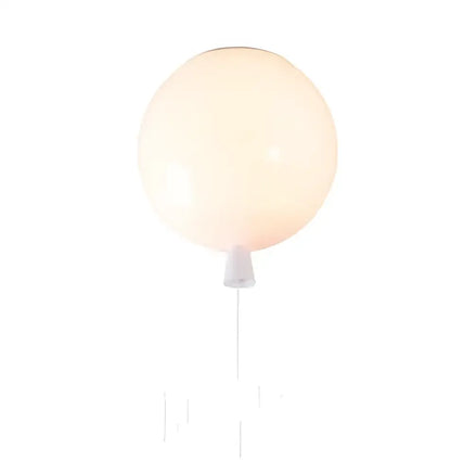 A soft translucent off-white spherical colorful balloon led wall lamp with a white plastic valve and string for kids bedroom decorbites colorful balloon