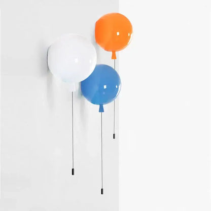 Three glossy spherical wall lamps in white orange and blue colorbites colorful balloon led set for kids bedroom decor
