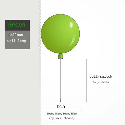 A vibrant green colorful balloon led wall lamp with a glossy finish and adjustable pull-switch for kids bedroom decorbites wall lamps