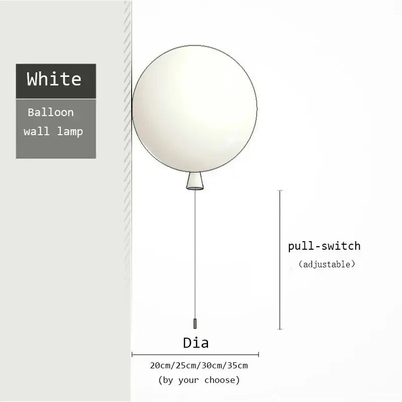 White balloon-shaped wall lamp with pull-switch and adjustable diameter for decorbites colorful balloon led kids bedroom wall lamps