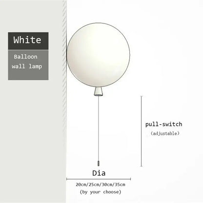White balloon-shaped wall lamp with pull-switch and adjustable diameter for decorbites colorful balloon led kids bedroom wall lamps