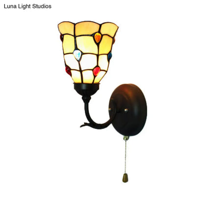 Colorful Bead Peacock Wall Light - Tiffany Sconce in Beige for Hallways