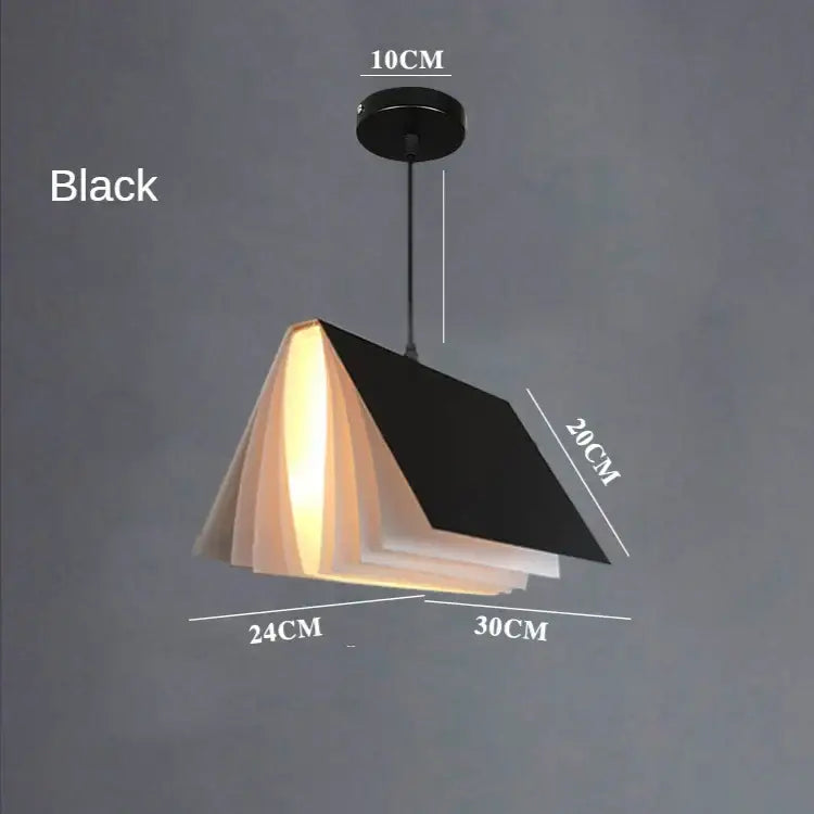 Black book pendant lamp with layered paper pages and sleek metal suspension for colorful living room decorbites pendant lamp