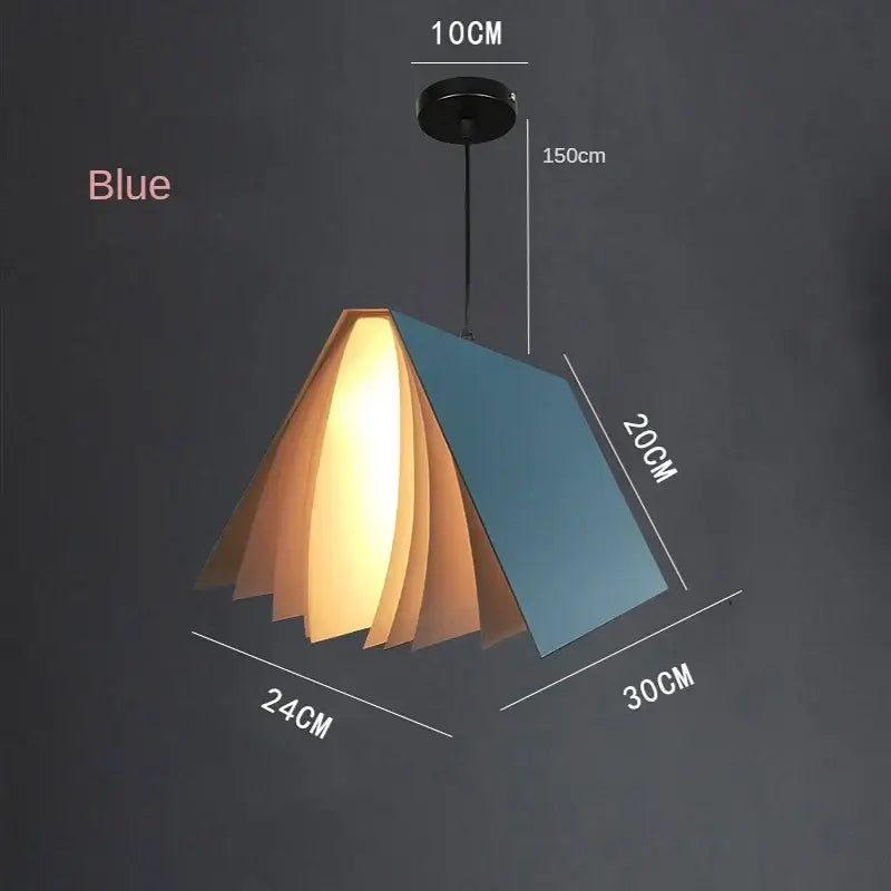 Blue and beige decorbites book pendant lamp with layered paper pages ideal as a living room pendant lamp decor