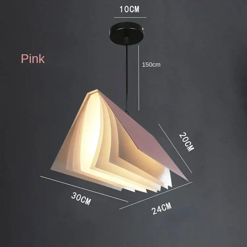 Pink decorbites book pendant lamp with layered paper pages and black ceiling mount for living room decor