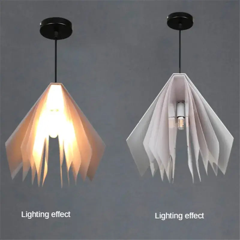 White paper book pendant lamp with black ceiling mount by decorbites ideal for living room layered paper light decor