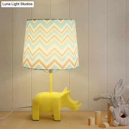 Colorful Cartoon Animal Table Lamp with Fabric Shade - Pink Elephant, Peacock Blue, or Yellow Rhinoceros