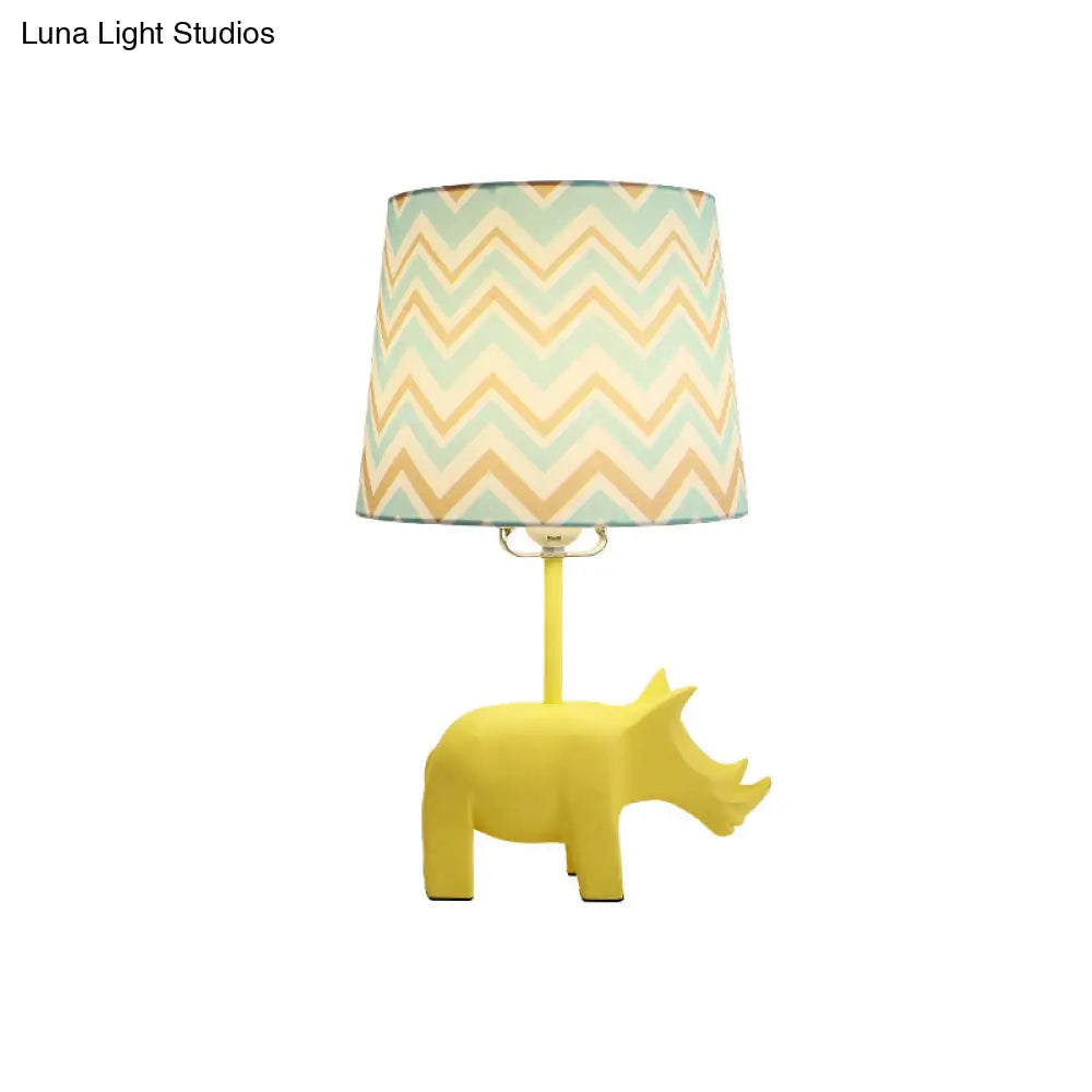 Colorful Cartoon Animal Table Lamp with Fabric Shade - Pink Elephant, Peacock Blue, or Yellow Rhinoceros