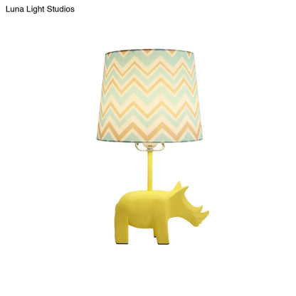 Colorful Cartoon Animal Table Lamp with Fabric Shade - Pink Elephant, Peacock Blue, or Yellow Rhinoceros