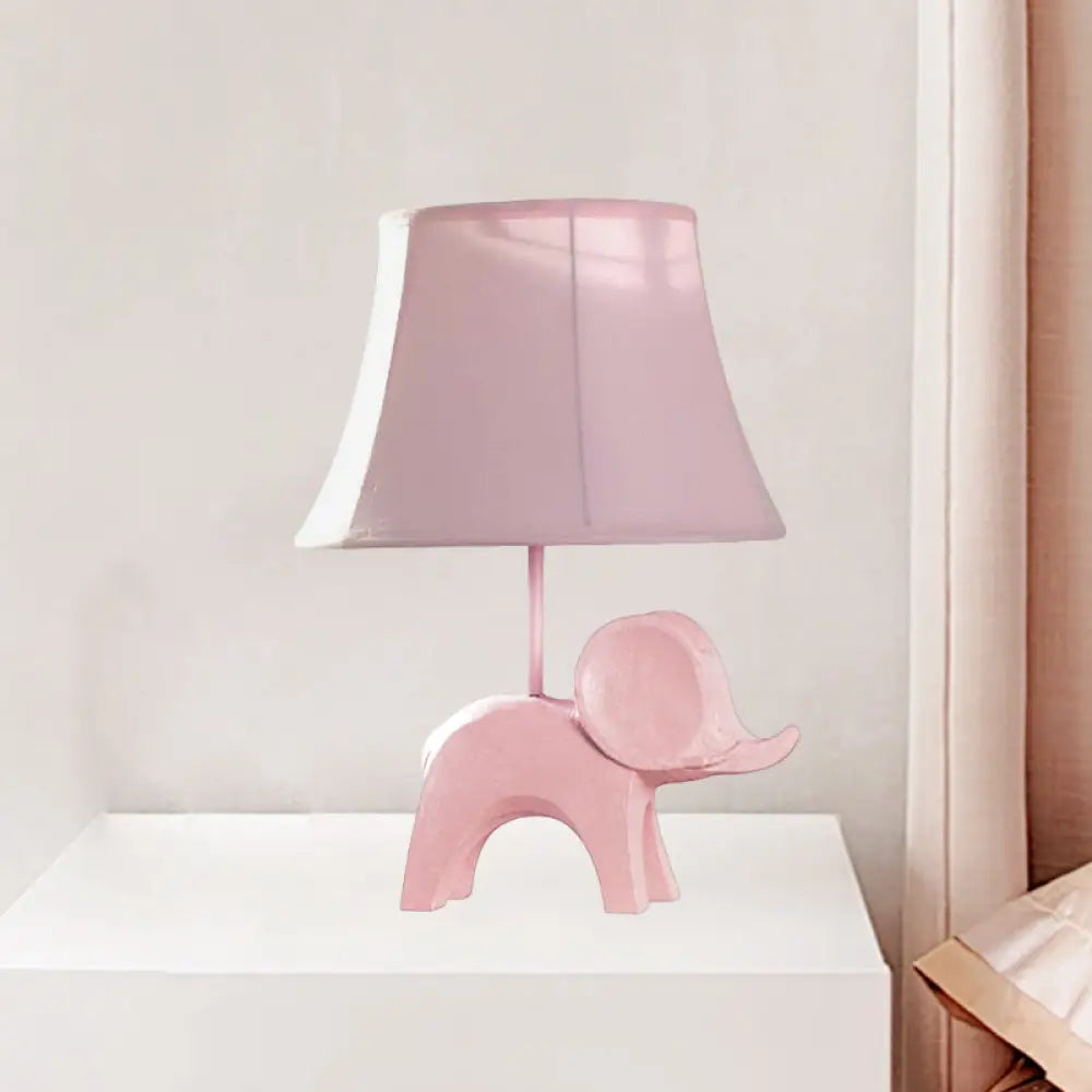 Colorful Cartoon Animal Table Lamp with Fabric Shade - Pink Elephant, Peacock Blue, or Yellow Rhinoceros
