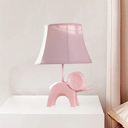 Colorful Cartoon Animal Table Lamp with Fabric Shade - Pink Elephant, Peacock Blue, or Yellow Rhinoceros