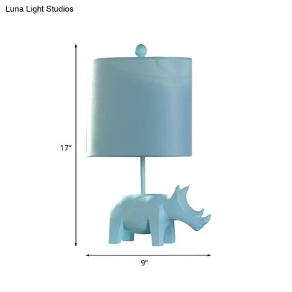 Colorful Cartoon Animal Table Lamp with Fabric Shade - Pink Elephant, Peacock Blue, or Yellow Rhinoceros