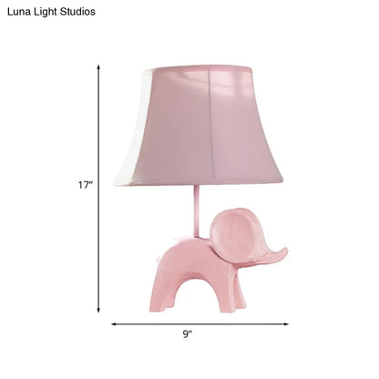 Colorful Cartoon Animal Table Lamp with Fabric Shade - Pink Elephant, Peacock Blue, or Yellow Rhinoceros