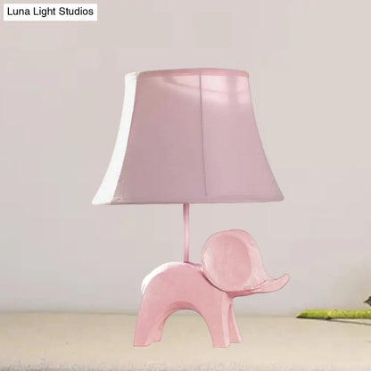 Colorful Cartoon Animal Table Lamp with Fabric Shade - Pink Elephant, Peacock Blue, or Yellow Rhinoceros