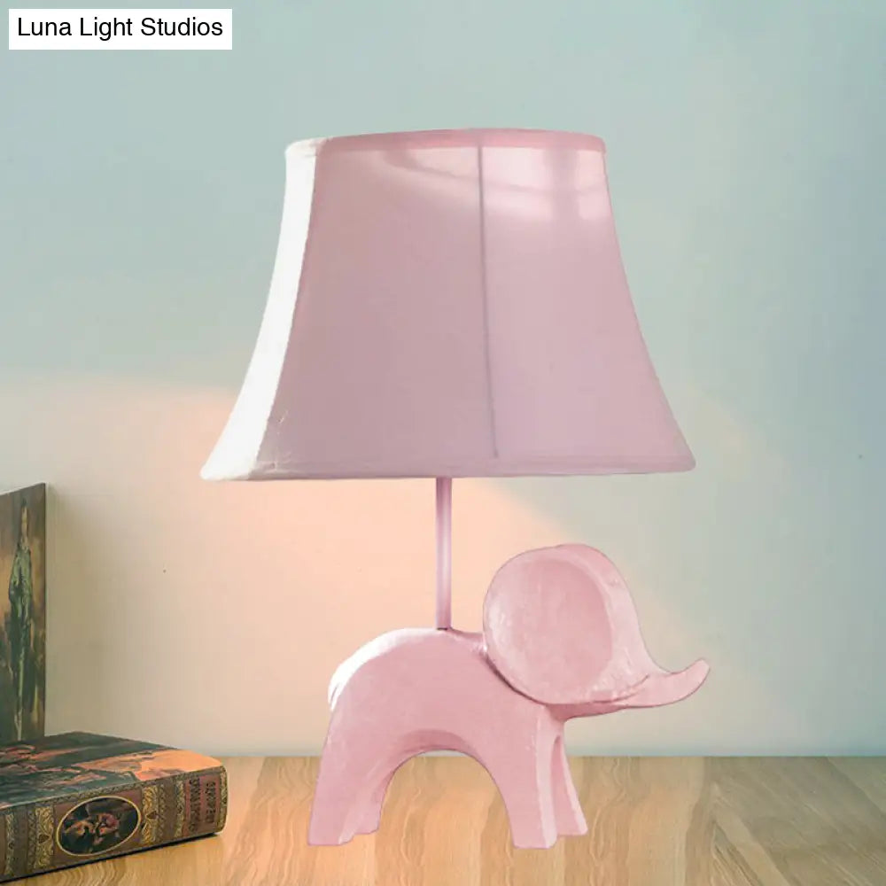 Colorful Cartoon Animal Table Lamp with Fabric Shade - Pink Elephant, Peacock Blue, or Yellow Rhinoceros