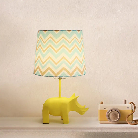 Colorful Cartoon Animal Table Lamp with Fabric Shade - Pink Elephant, Peacock Blue, or Yellow Rhinoceros