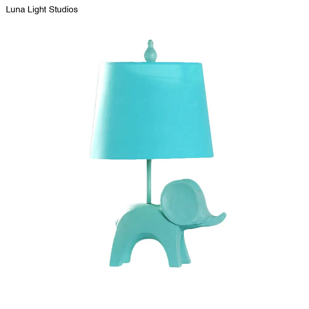 Colorful Cartoon Animal Table Lamp with Fabric Shade - Pink Elephant, Peacock Blue, or Yellow Rhinoceros