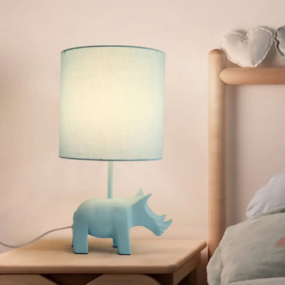 Colorful Cartoon Animal Table Lamp with Fabric Shade - Pink Elephant, Peacock Blue, or Yellow Rhinoceros