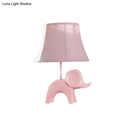 Colorful Cartoon Animal Table Lamp with Fabric Shade - Pink Elephant, Peacock Blue, or Yellow Rhinoceros