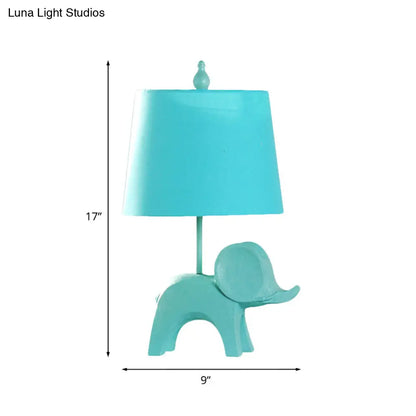 Colorful Cartoon Animal Table Lamp with Fabric Shade - Pink Elephant, Peacock Blue, or Yellow Rhinoceros