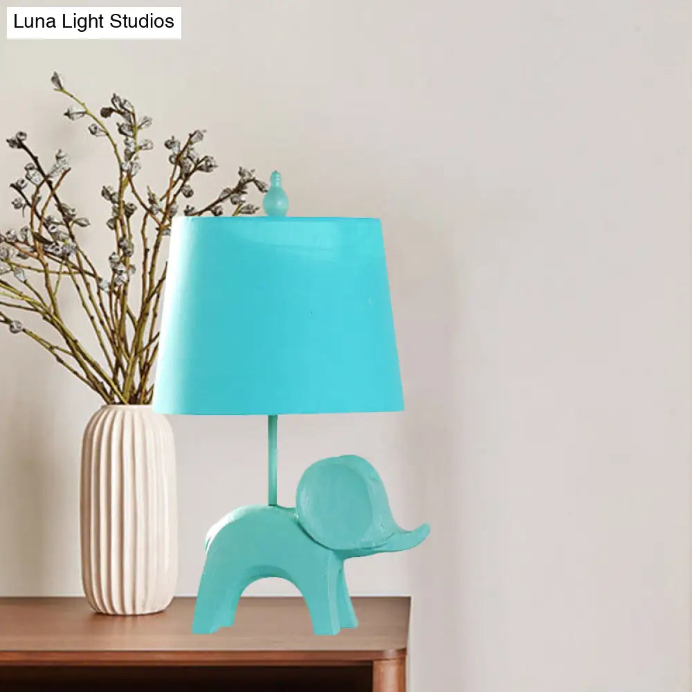 Colorful Cartoon Animal Table Lamp with Fabric Shade - Pink Elephant, Peacock Blue, or Yellow Rhinoceros
