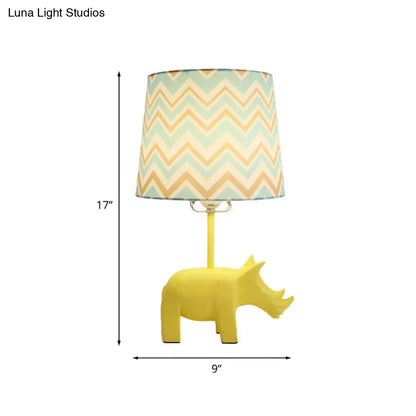 Colorful Cartoon Animal Table Lamp with Fabric Shade - Pink Elephant, Peacock Blue, or Yellow Rhinoceros
