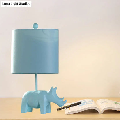 Colorful Cartoon Animal Table Lamp with Fabric Shade - Pink Elephant, Peacock Blue, or Yellow Rhinoceros