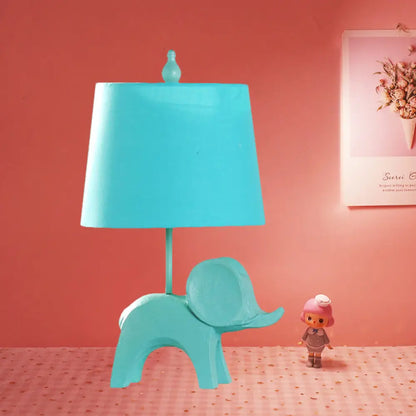 Colorful Cartoon Animal Table Lamp with Fabric Shade - Pink Elephant, Peacock Blue, or Yellow Rhinoceros