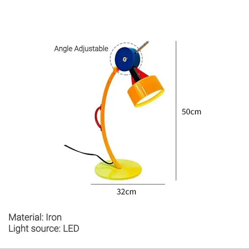 Vibrant orange and blue adjustable iron led floor lamp with yellow base for living room accent lighting