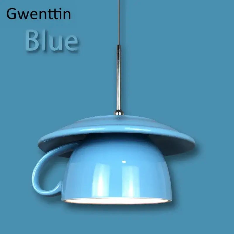 Light blue decorbites ceramic cup pendant light with matching lid for kitchen hanging lamp decor