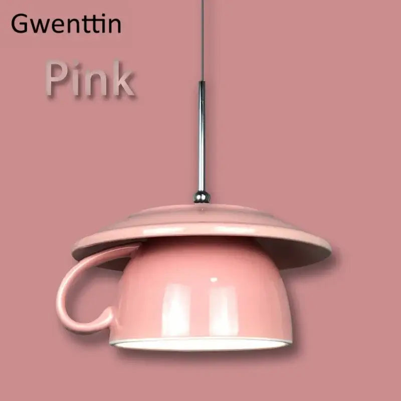Pink ceramic cup pendant light with sleek modern design and glossy finish for kitchen decorbites ceramic cup lighting