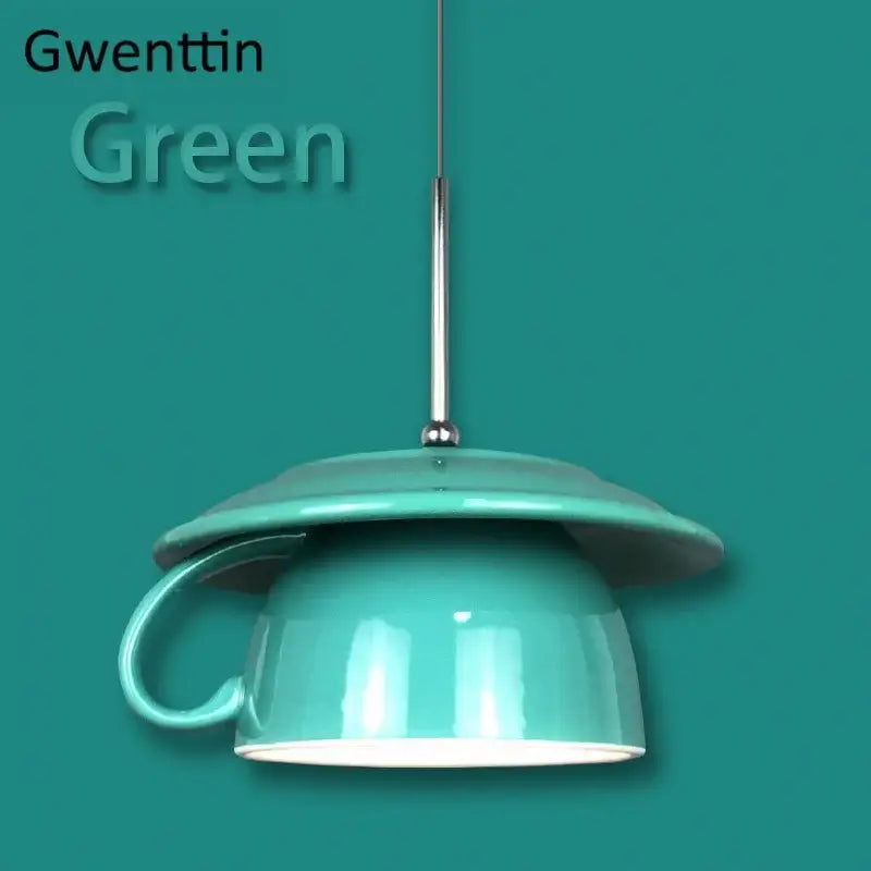 Teal ceramic cup pendant light with matching lid by decorbites ceramic cup for kitchen hanging lamp decor