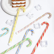 Colorful christmas long handle candy cane glass stirring stick with colorful striped candy canes and gold foil accents