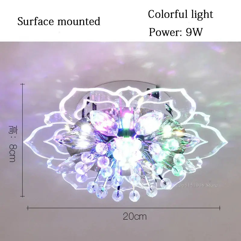 Colorful crystal flower ceiling light fixture with clear crystal petals and colorful led beads for living room ceiling light