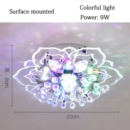 Colorful crystal flower ceiling light fixture with clear crystal petals and colorful led beads for living room ceiling light