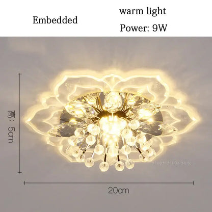 A colorful crystal flower ceiling light fixture with clear glass crystals and gold-toned metal accents for living room