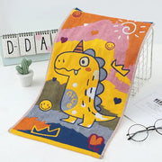 Colorful dinosaur cat gauze hand towel set of 4 featuring a cheerful yellow dino with vibrant orange pink blue decorbites cat gauze design