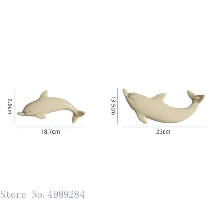 Cream-colored ceramic dolphin fish ocean figurines with glossy finish for colorful wall decoration decorbites dolphin fish